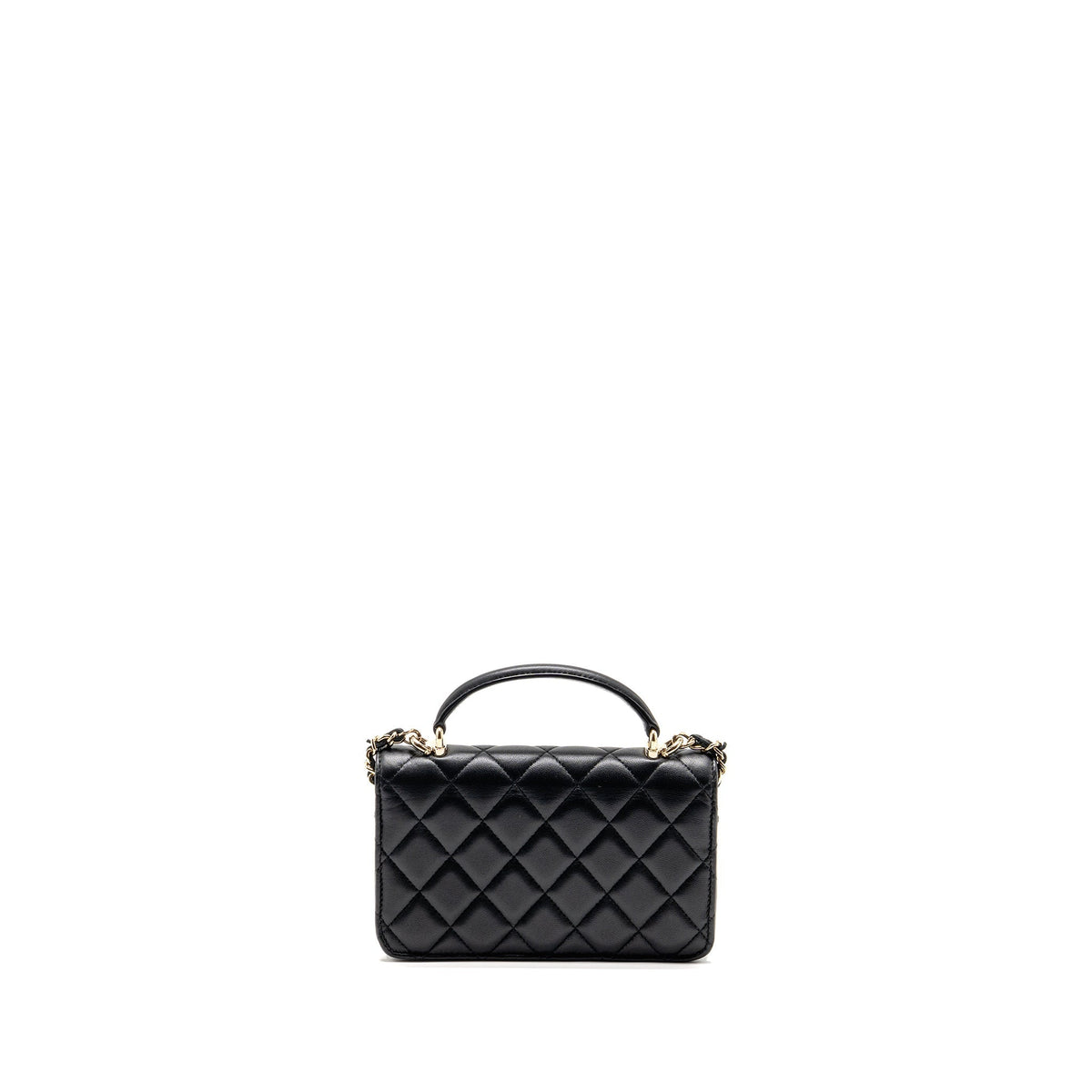 Chanel Top Handle Flap Phone Holder with Chain Lambskin Black LGHW (Microchip)