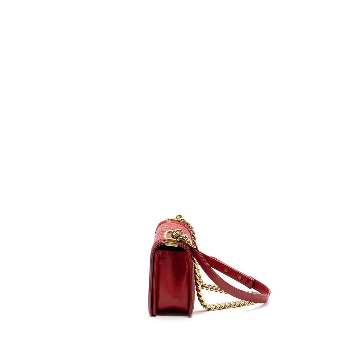 CHANEL MEDIUM BOY BAG LAMBSKIN RED BRUSHED GHW