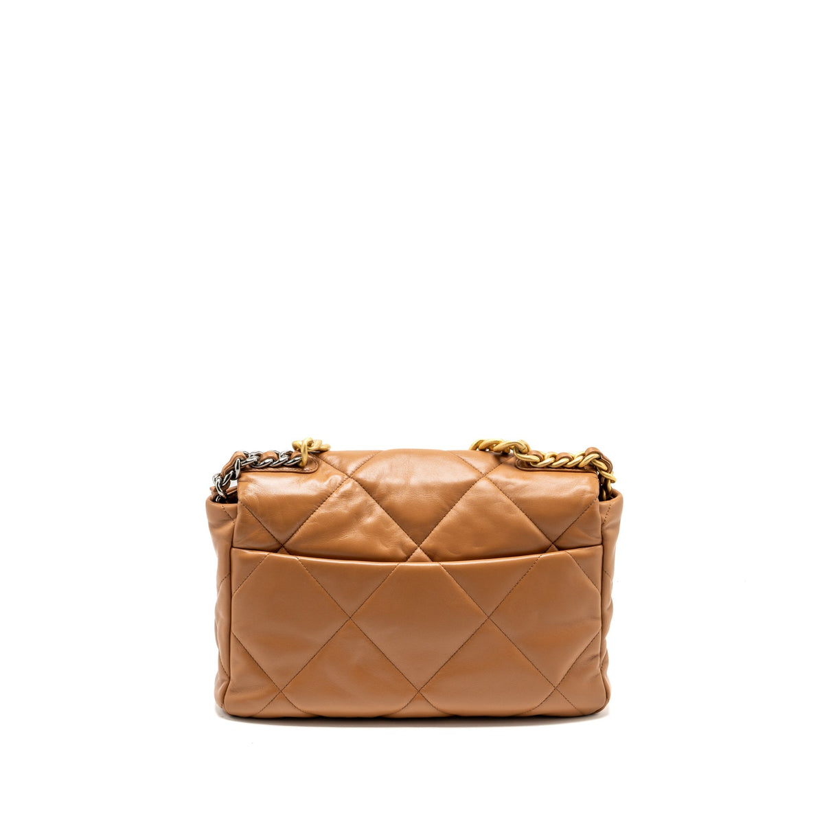 CHANEL LARGE 19 BAG 30CM LAMBSKIN CARAMEL MULTICOLOUR HARDWARE (MICROCHIP)