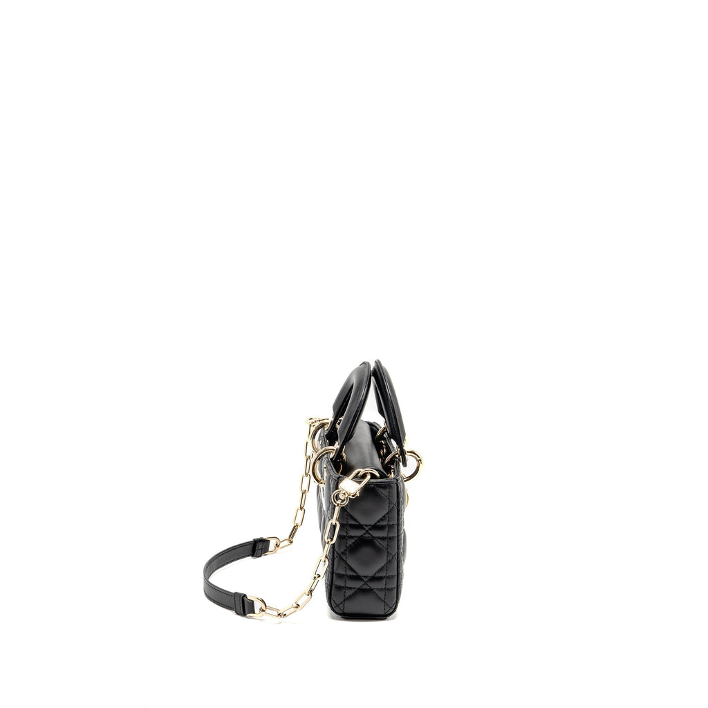 DIOR SMALL LADY D-JOY BAG CANNAGE LAMBSKIN BLACK LGHW