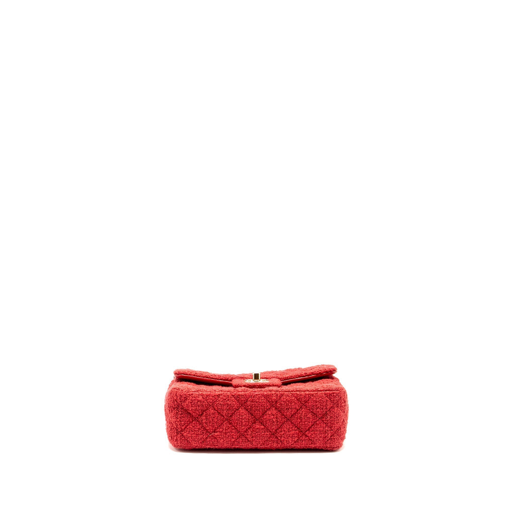 CHANEL MINI RECTANGULAR FLAP BAG TWEED RED LGHW (MICROCHIP)