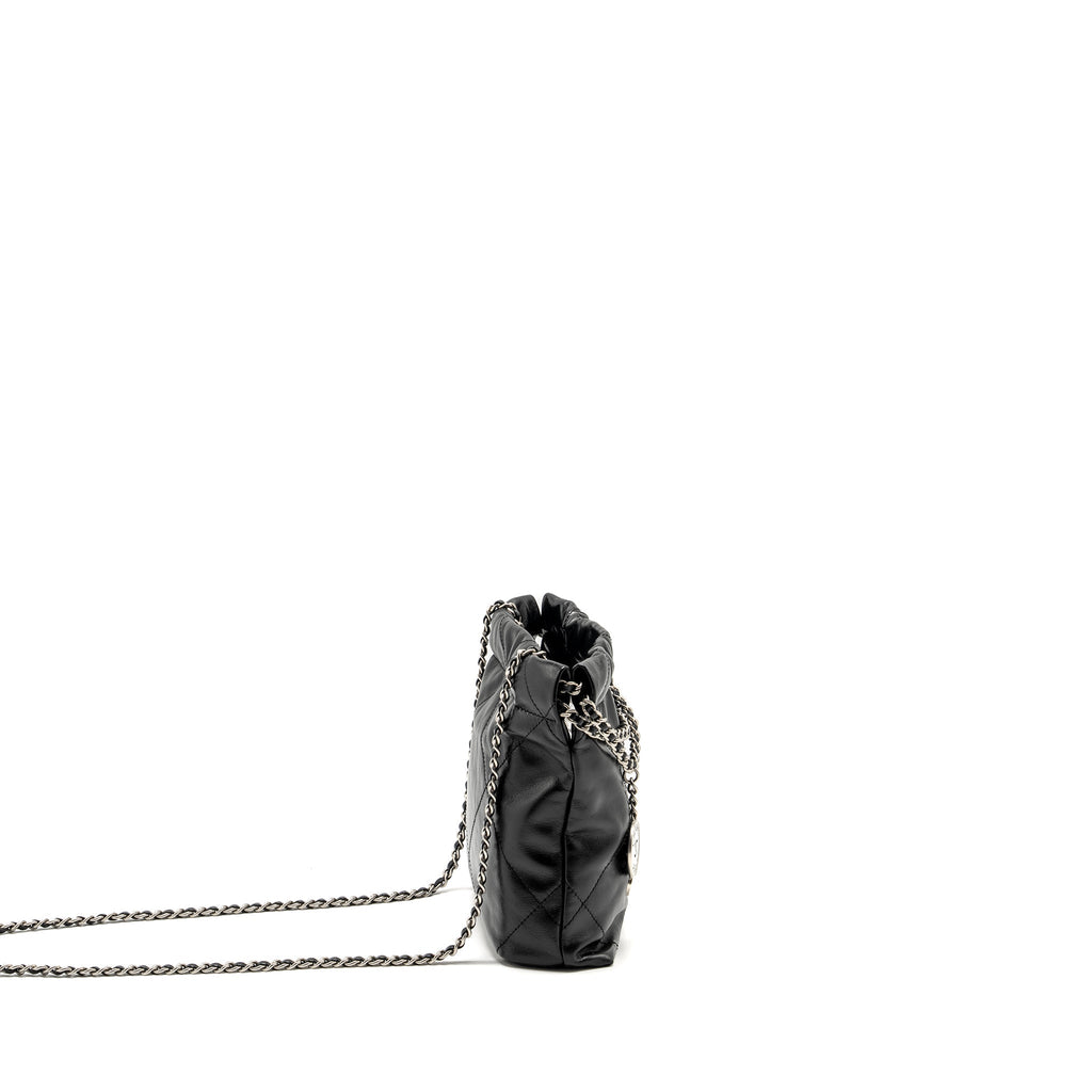 CHANEL MINI 22 BAG SHINY CALFSKIN BLACK SHW (MICROCHIP)