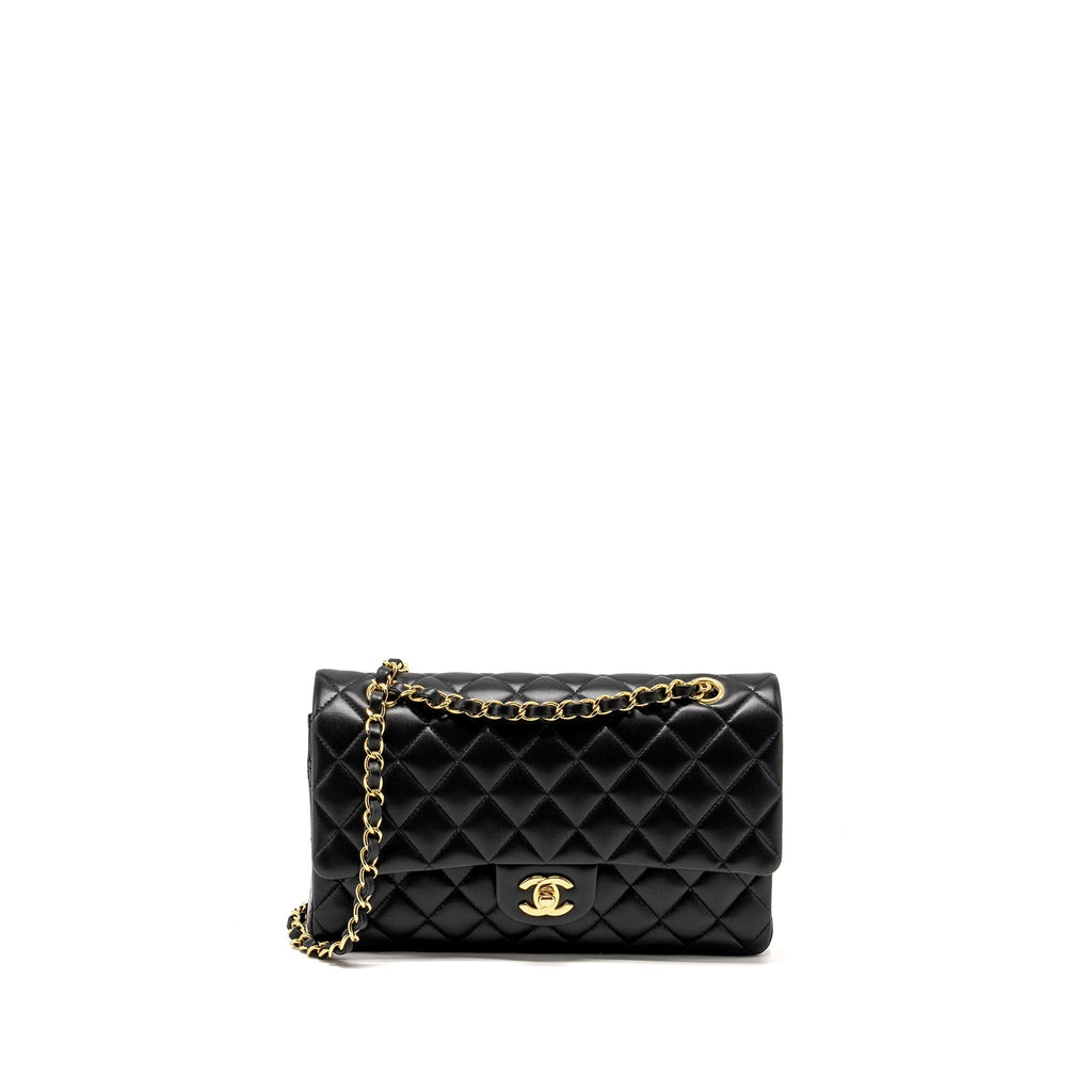 CHANEL MEDIUM CLASSIC DOUBLE FLAP BAG LAMBSKIN BLACK GHW