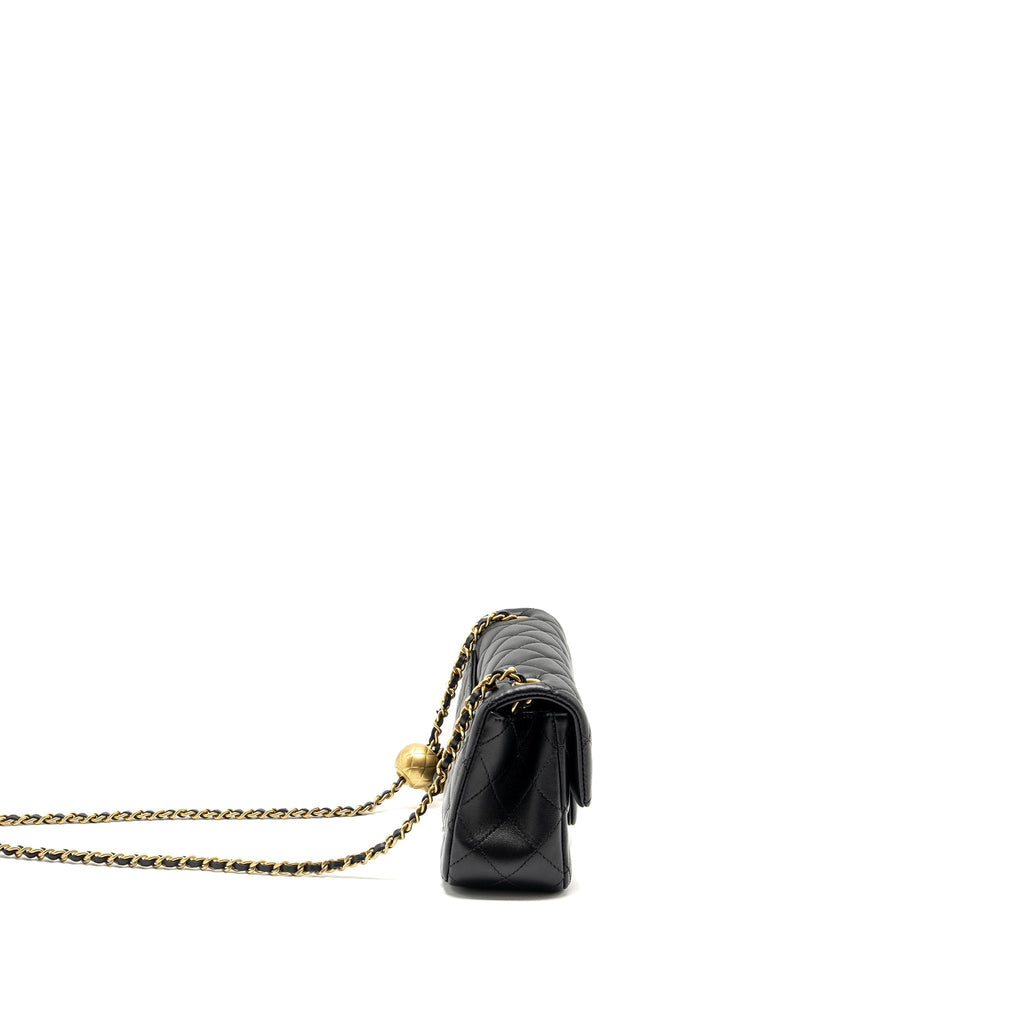 CHANEL PEARL CRUSH MINI RECTANGULAR FLAP BAG LAMBSKIN BLACK GHW (MICROCHIP)