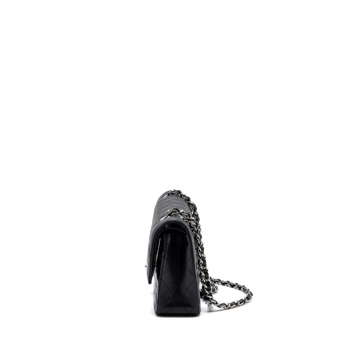CHANEL MEDIUM CLASSIC DOUBLE FLAP BAG CAVIAR BLACK SHW (MICROCHIP)