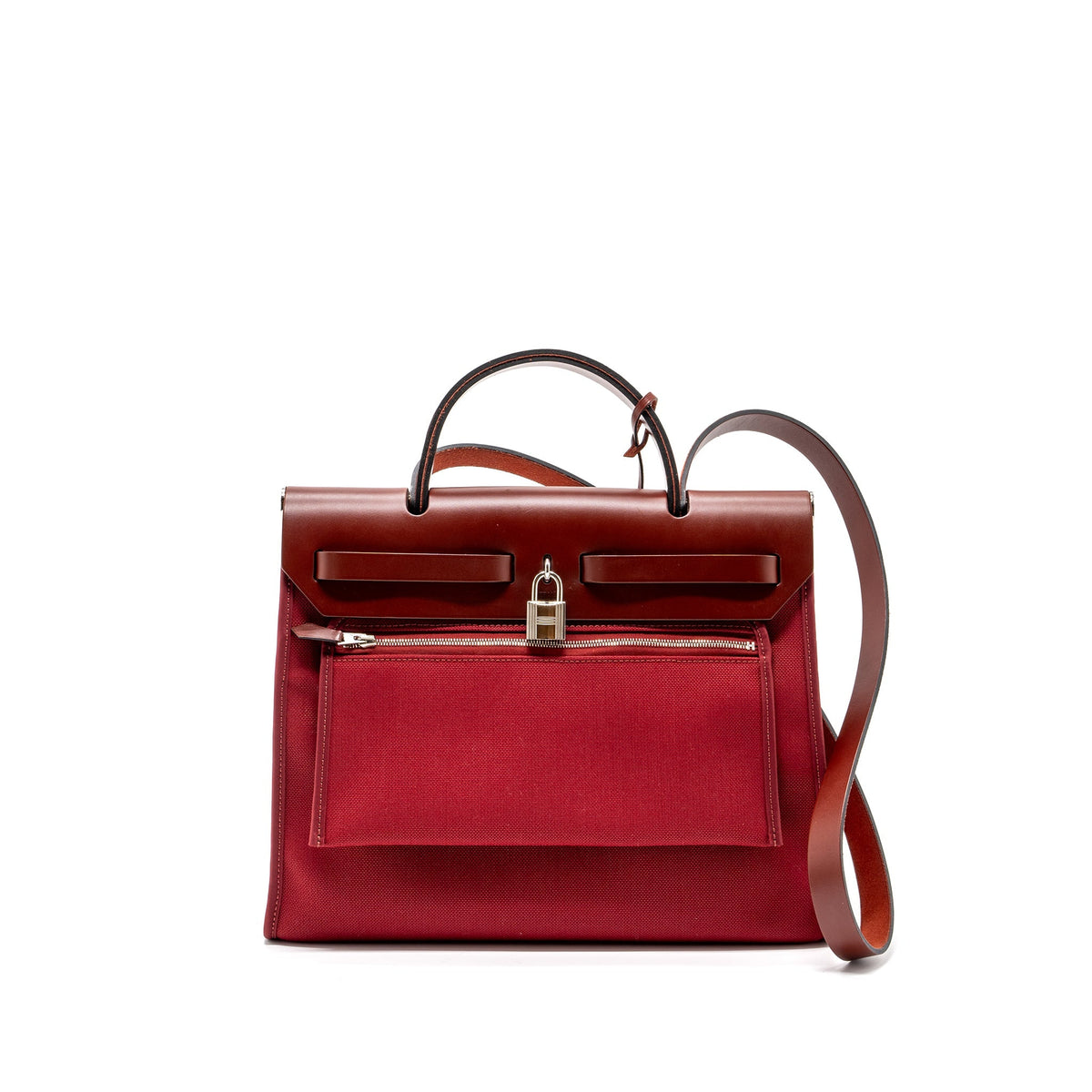 Hermes herbag zip 31 bag canvas / hunter rouge grenat / rouge H SHW