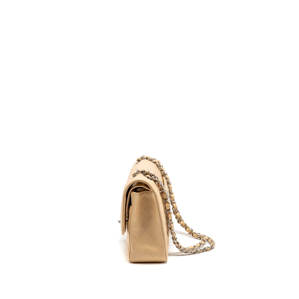 CHANEL MEDIUM CLASSIC DOUBLE FLAP BAG CAVIAR BEIGE SHW