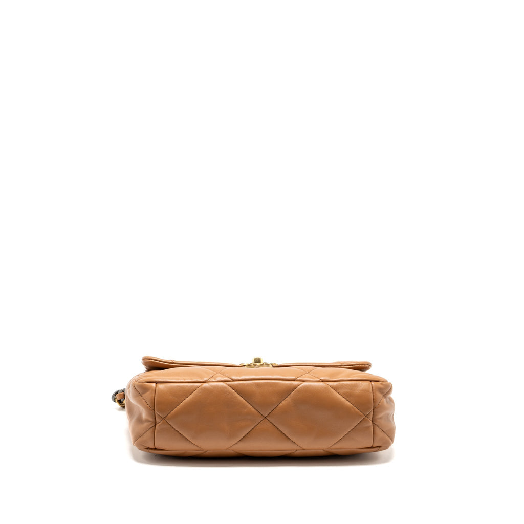 CHANEL LARGE 19 BAG 30CM LAMBSKIN CARAMEL MULTICOLOUR HARDWARE (MICROCHIP)