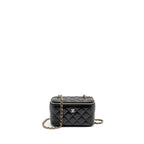 CHANEL LONG VANITY CASE WITH CHAIN LAMBSKIN BLACK LGHW