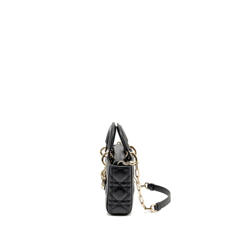 DIOR SMALL LADY D-JOY BAG CANNAGE LAMBSKIN BLACK LGHW