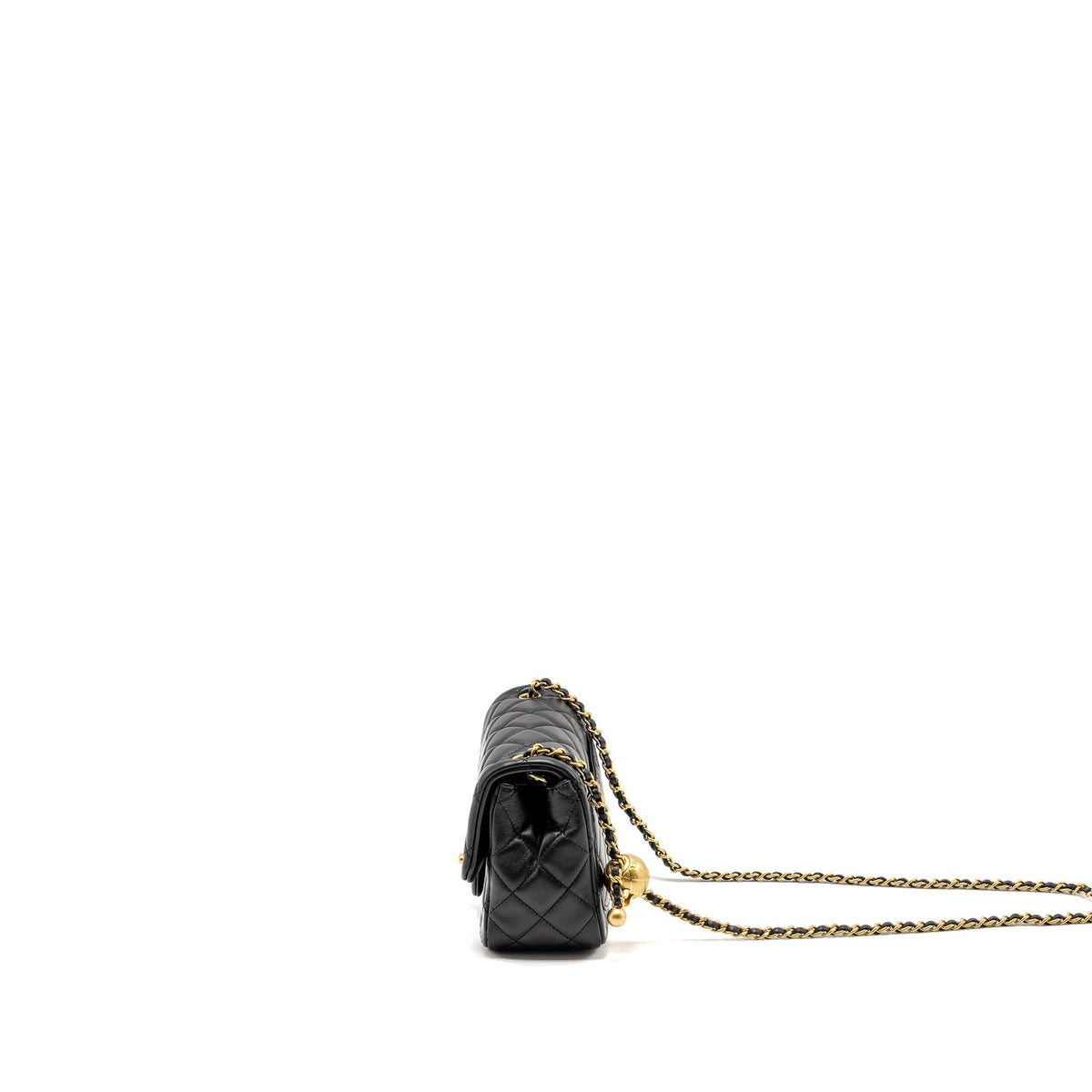 CHANEL PEARL CRUSH MINI SQUARE  FLAP BAG LAMBSKIN BLACK GHW (MICROCHIP)