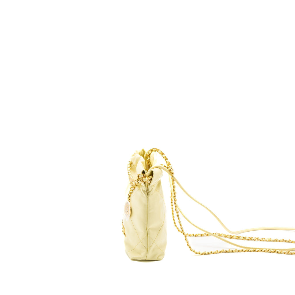 CHANEL 23S MINI 22 BAG SHINY CALFSKIN LIGHT YELLOW BRUSHED GHW (MICROCHIP)
