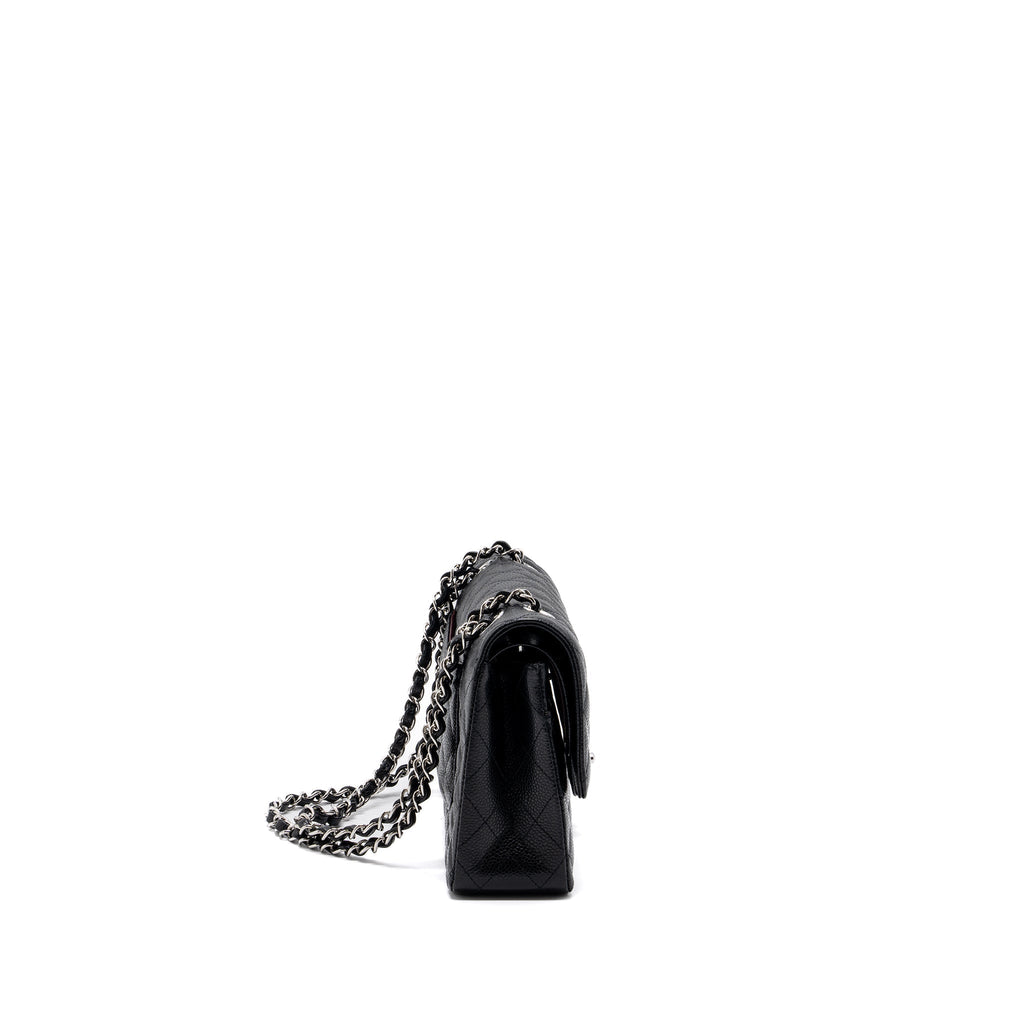 CHANEL MEDIUM CLASSIC DOUBLE FLAP BAG CAVIAR BLACK SHW (MICROCHIP)