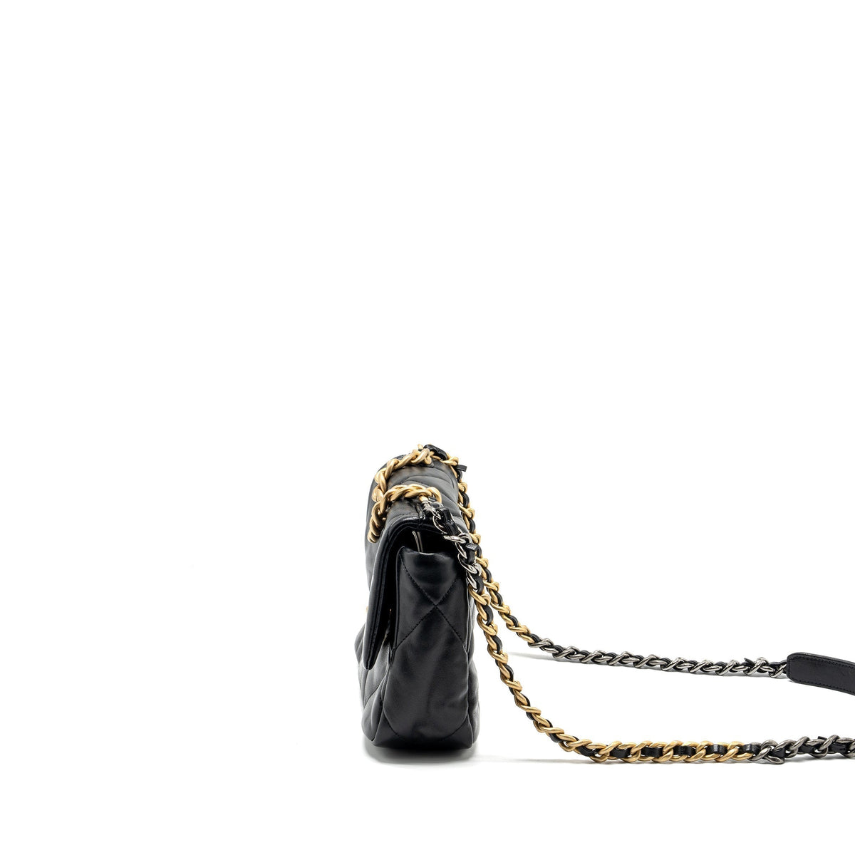 CHANEL SMALL 19 BAG LAMBSKIN BLACK MULTICOLOUR HARDWARE (MICROCHIP)
