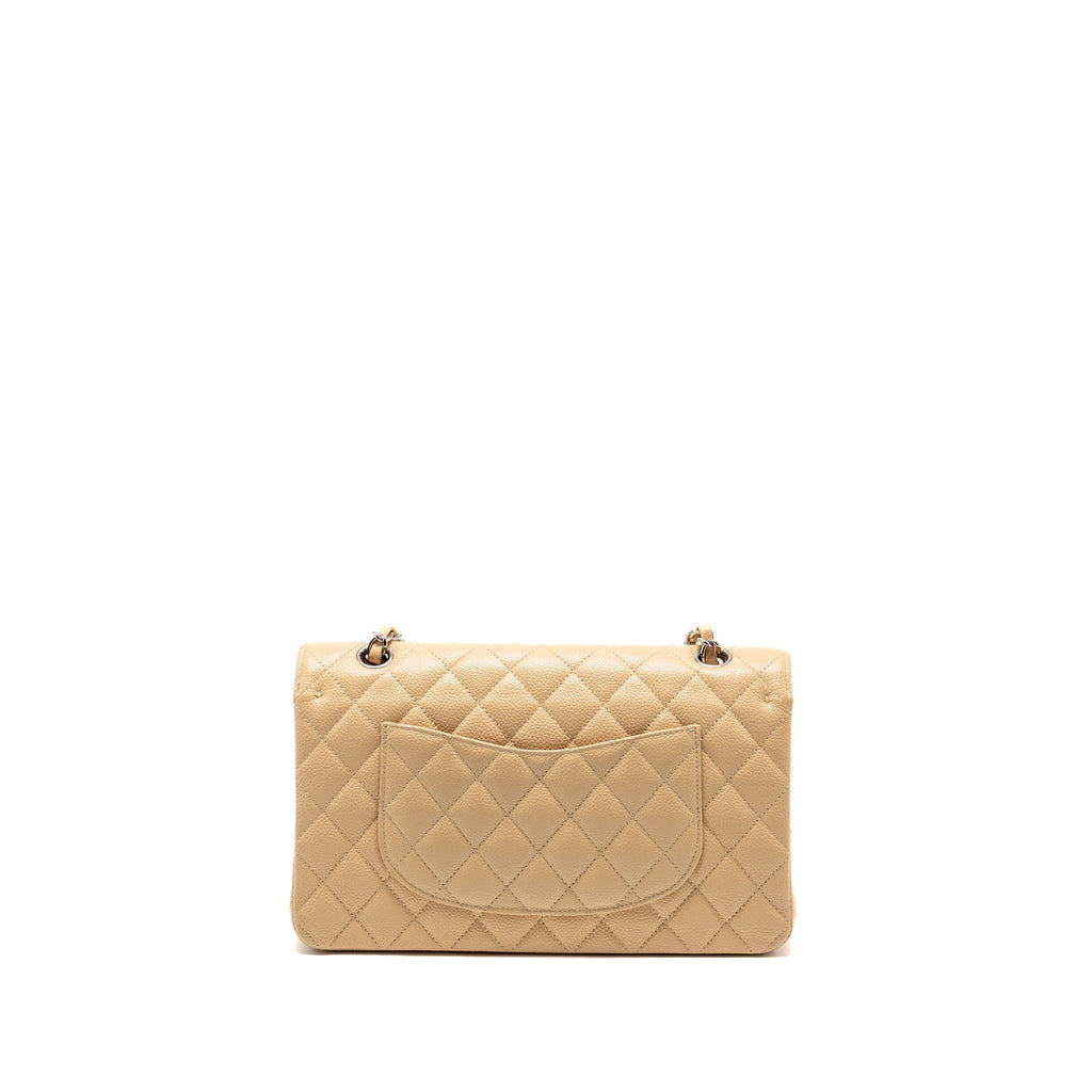 CHANEL MEDIUM CLASSIC DOUBLE FLAP BAG CAVIAR BEIGE SHW