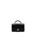 CHANEL TOP HANDLE MINI RECTANGULAR FLAP BAG LAMBSKIN BLACK LGHW(MICROCHIP)