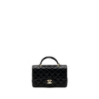 CHANEL TOP HANDLE MINI RECTANGULAR FLAP BAG LAMBSKIN BLACK LGHW(MICROCHIP)
