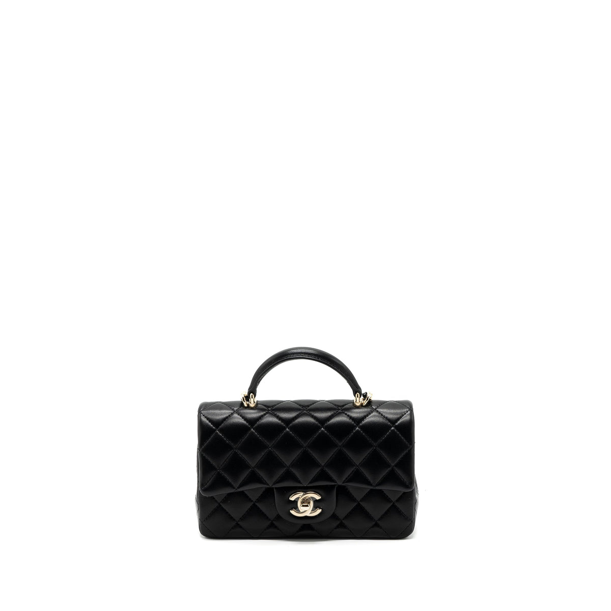 CHANEL TOP HANDLE MINI RECTANGULAR FLAP BAG LAMBSKIN BLACK LGHW(MICROCHIP)