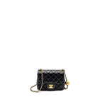 CHANEL PEARL CRUSH MINI SQUARE  FLAP BAG LAMBSKIN BLACK GHW (MICROCHIP)