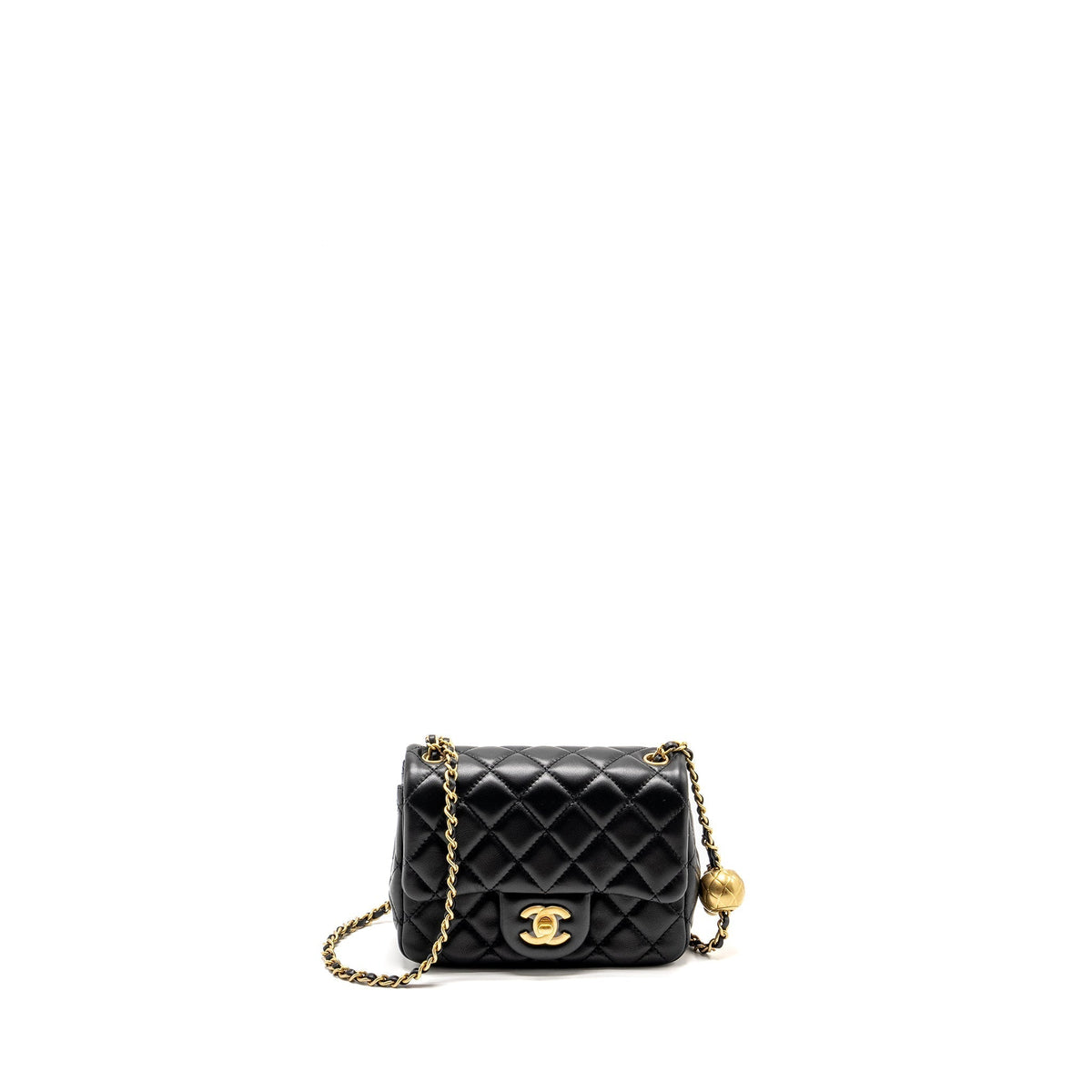 CHANEL PEARL CRUSH MINI SQUARE  FLAP BAG LAMBSKIN BLACK GHW (MICROCHIP)