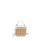 CHANEL TOP HANDLE VANITY CASE BAG CALFSKIN/RAFFIA WHITE SHW