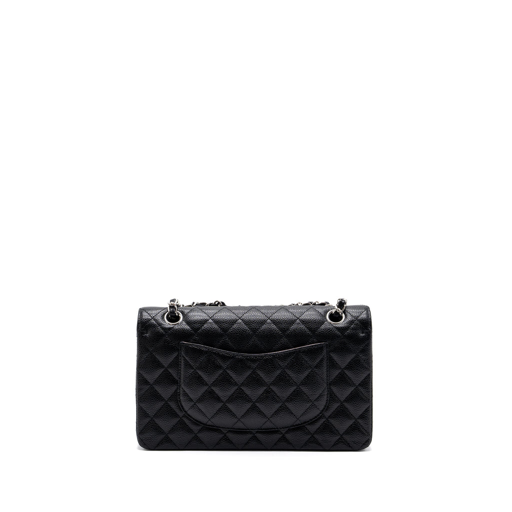 CHANEL MEDIUM CLASSIC DOUBLE FLAP BAG CAVIAR BLACK SHW (MICROCHIP)