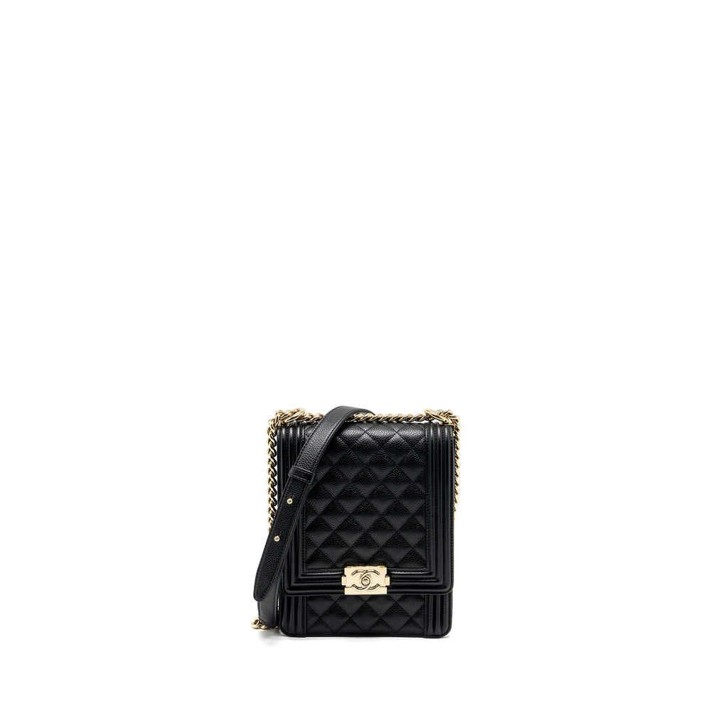 CHANEL NORTH SOUTH BOY BAG CAVIAR BLACK LGHW