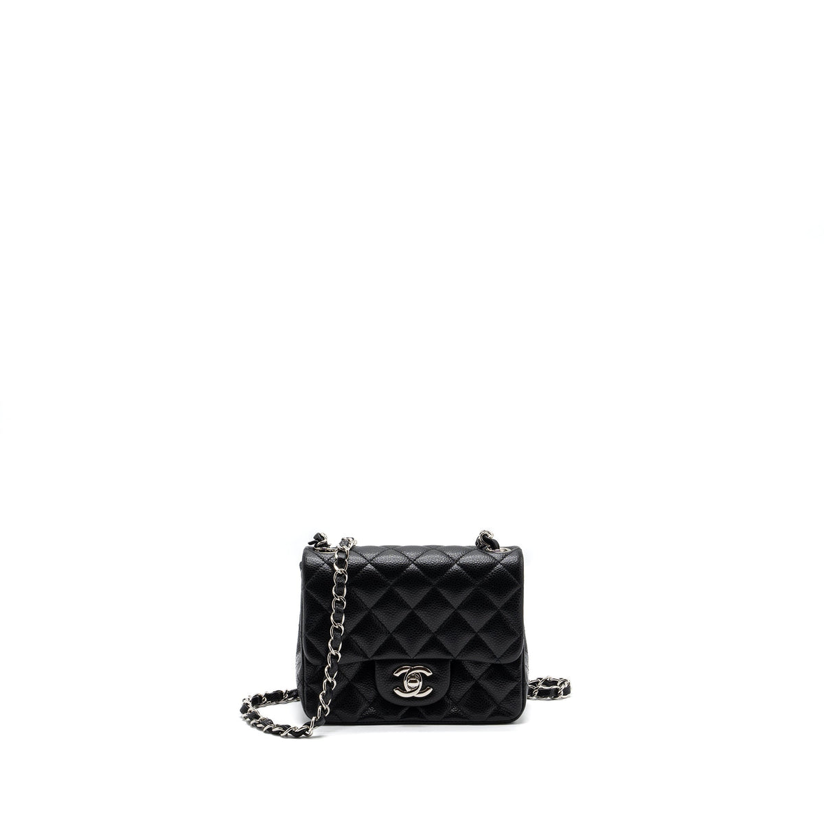 CHANEL CLASSIC MINI SQUARE FLAP BAG CAVIAR BLACK SHW