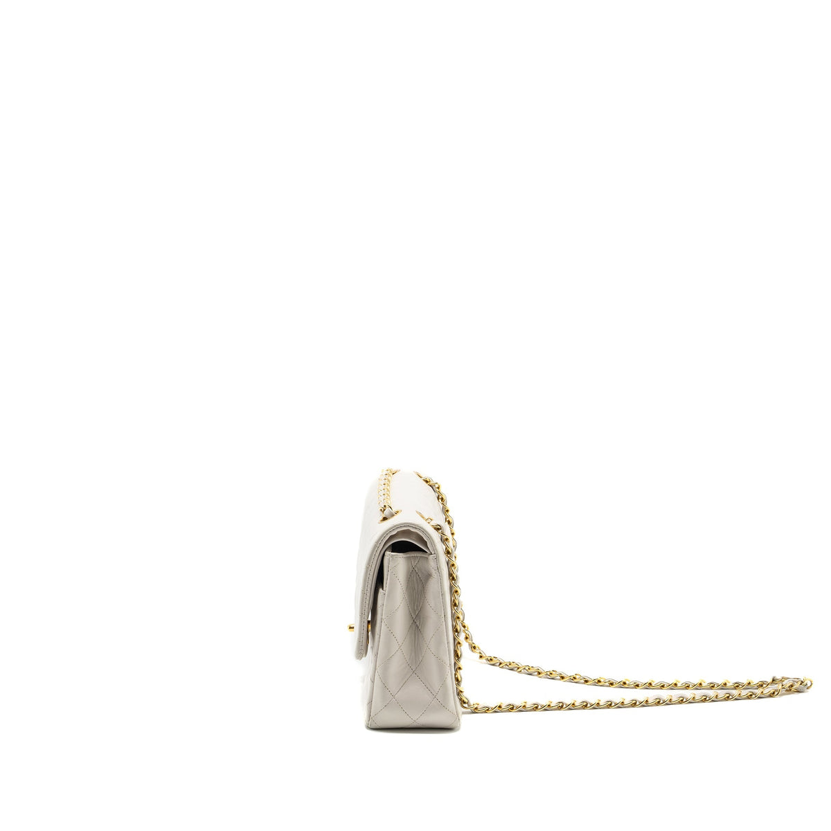 CHANEL VINTAGE MEDIUM CLASSIC DOUBLE FLAP BAG LAMBSKIN WHITE GHW