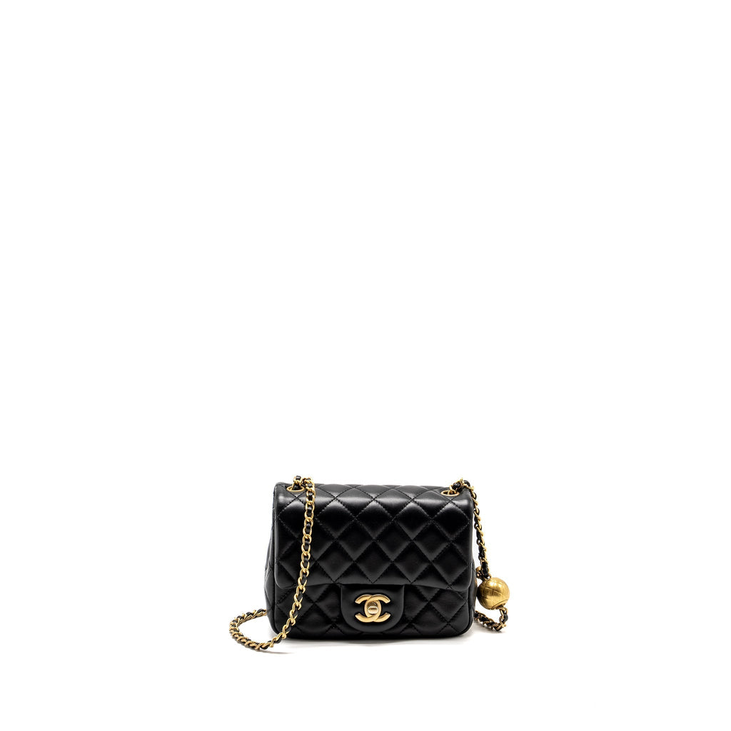 CHANEL PEARL CRUSH MINI SQUARE FLAP BAG LAMBSKIN BLACK GHW