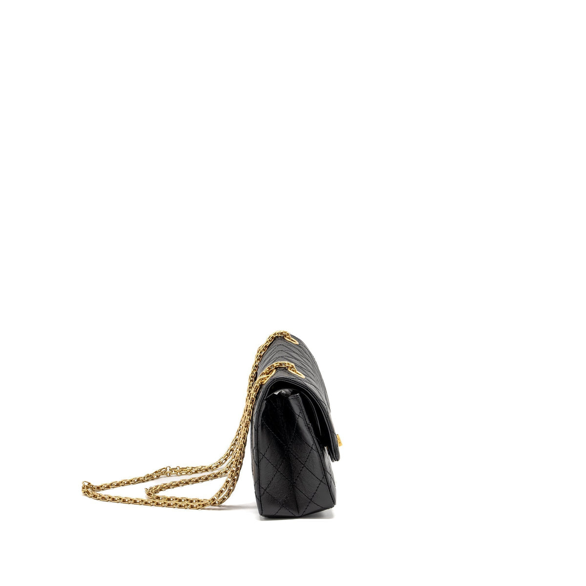 CHANEL SMALL 2.55 REISSUE DOUBLE FLAP BAG AGED CALFSKIN BLACK GHW (MICROCHIP)