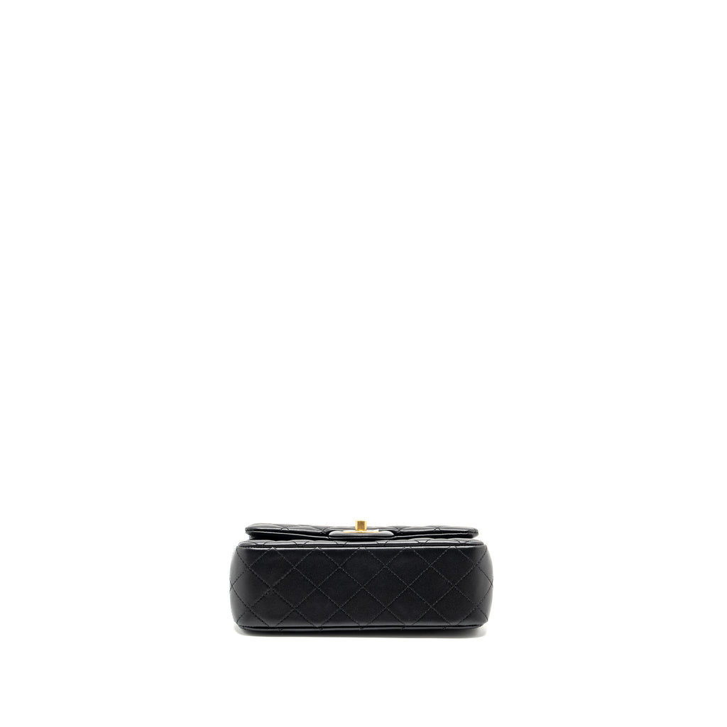 CHANEL PEARL CRUSH MINI RECTANGULAR FLAP BAG LAMBSKIN BLACK GHW (MICROCHIP)