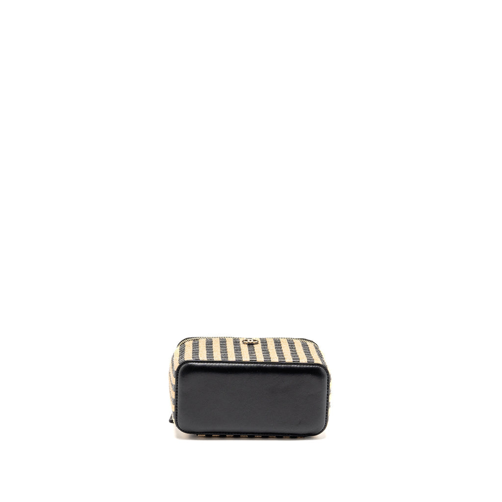 CHANEL LONG VANITY CASE BAG RAFFIA/CALFSKIN BLACK/BEIGE LGHW