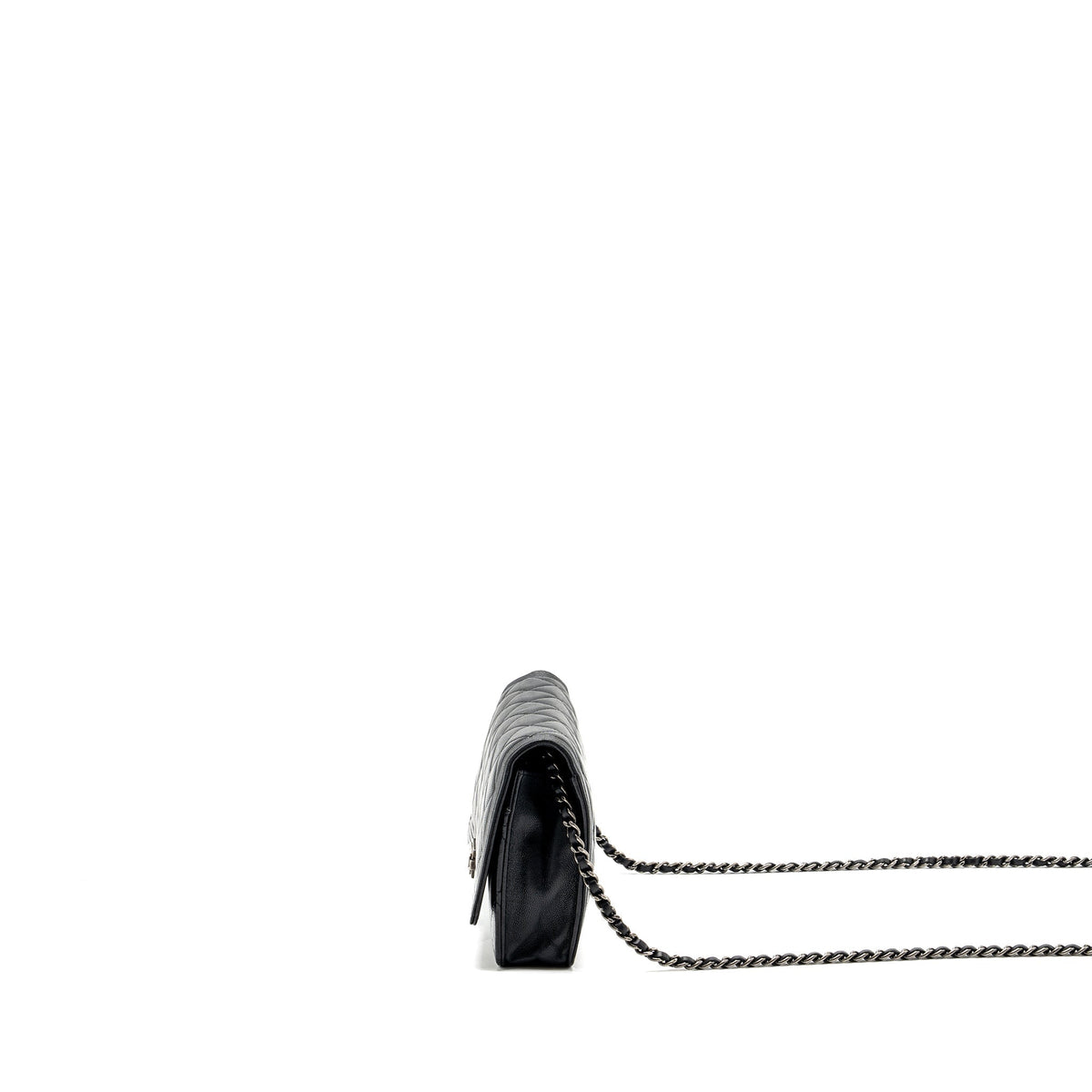 CHANEL BOY WALLET ON CHAIN LAMBSKIN BLACK RUTHENIUM HARDWARE
