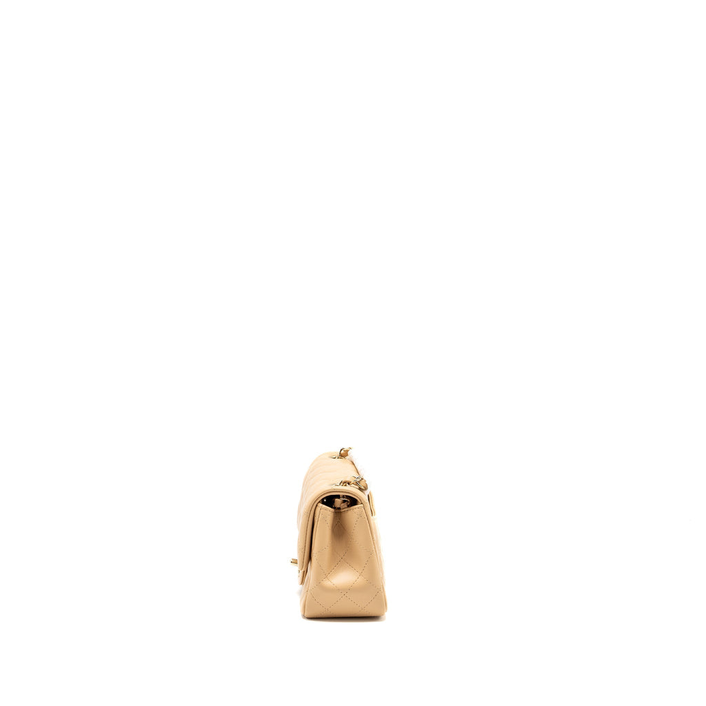 CHANEL 22C MINI SQUARE FLAP BAG LAMBSKIN BEIGE LGHW (MICROCHIP)