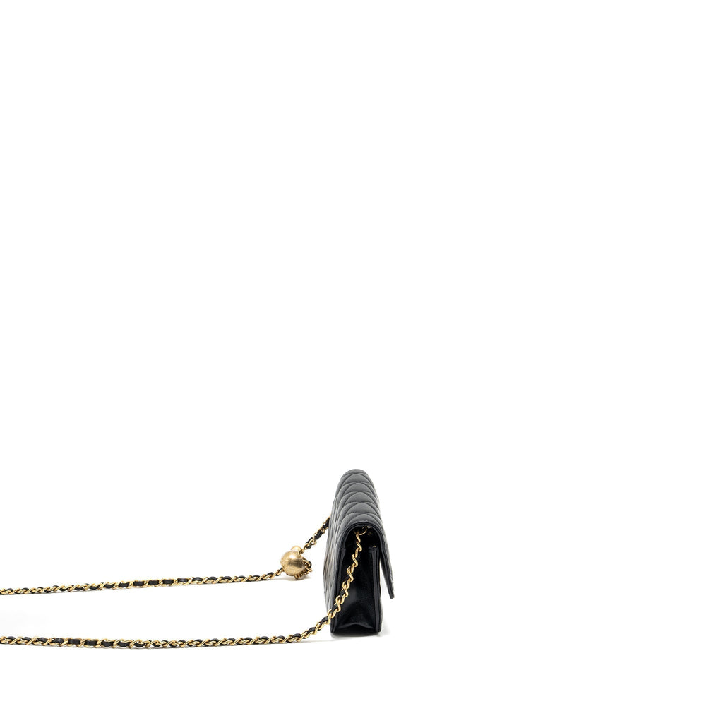 CHANEL PEARL CRUSH MINI FLAP WALLET WITH CHAIN LAMBSKIN BLACK GHW (MICROCHIP)