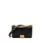 CHANEL MEDIUM BOY BAG CALFSKIN BLACK GHW (MICROCHIP)