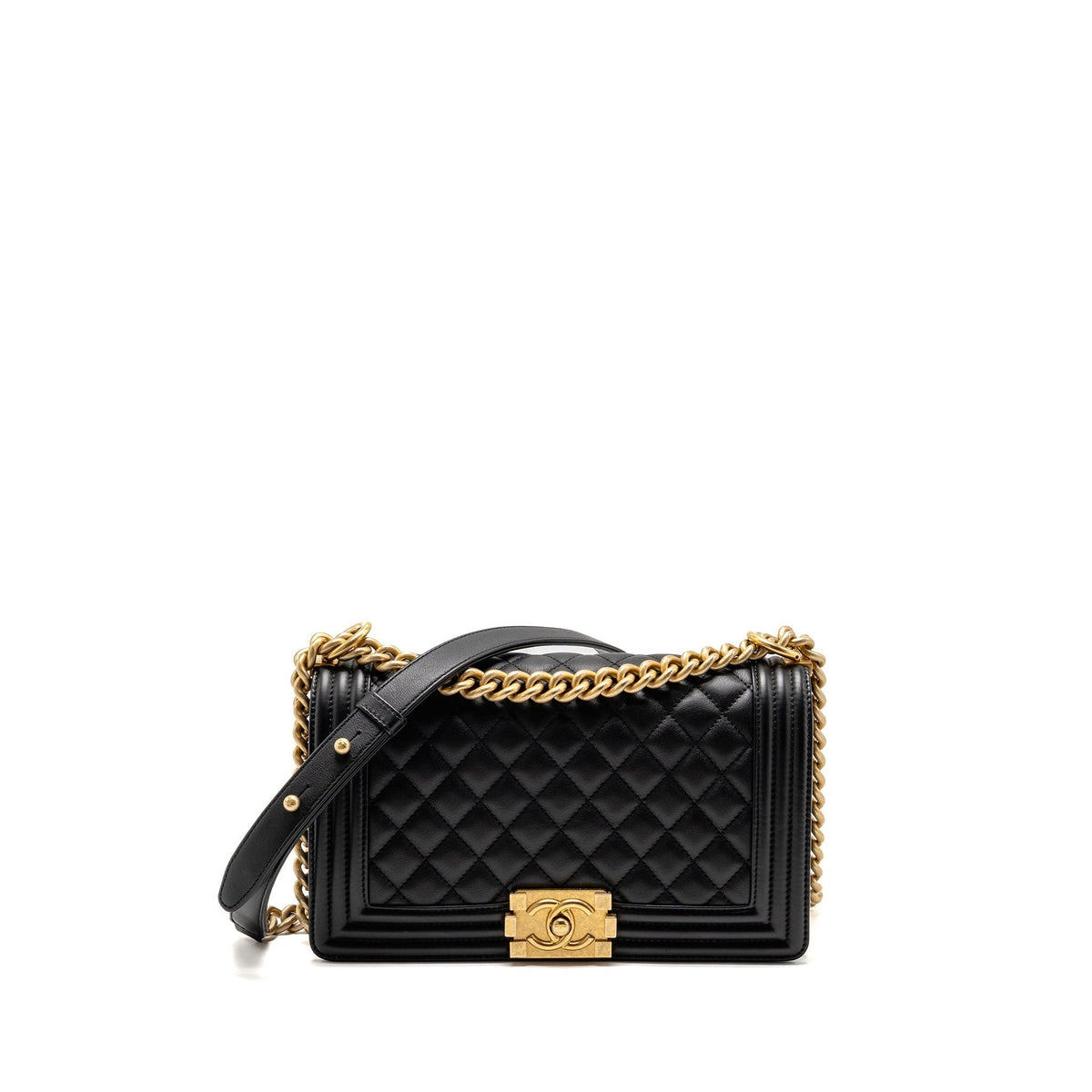 CHANEL MEDIUM BOY BAG CALFSKIN BLACK GHW (MICROCHIP)