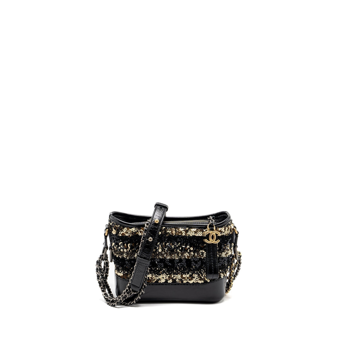 CHANEL SMALL GABRIELLE HOBO BAG LIMITED EDITION SEQUINS BLACK/GOLD MULTICOLOURED HARDWARE