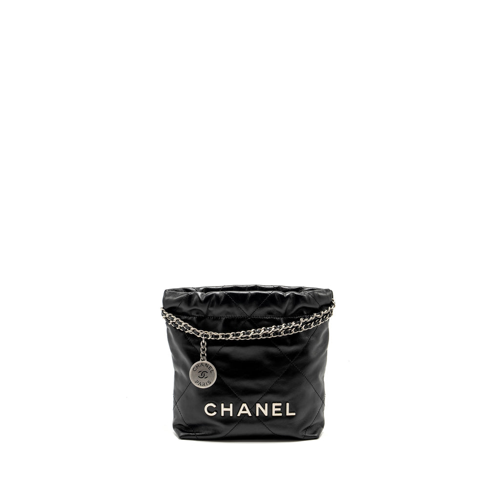 CHANEL MINI 22 BAG SHINY CALFSKIN BLACK SHW (MICROCHIP)