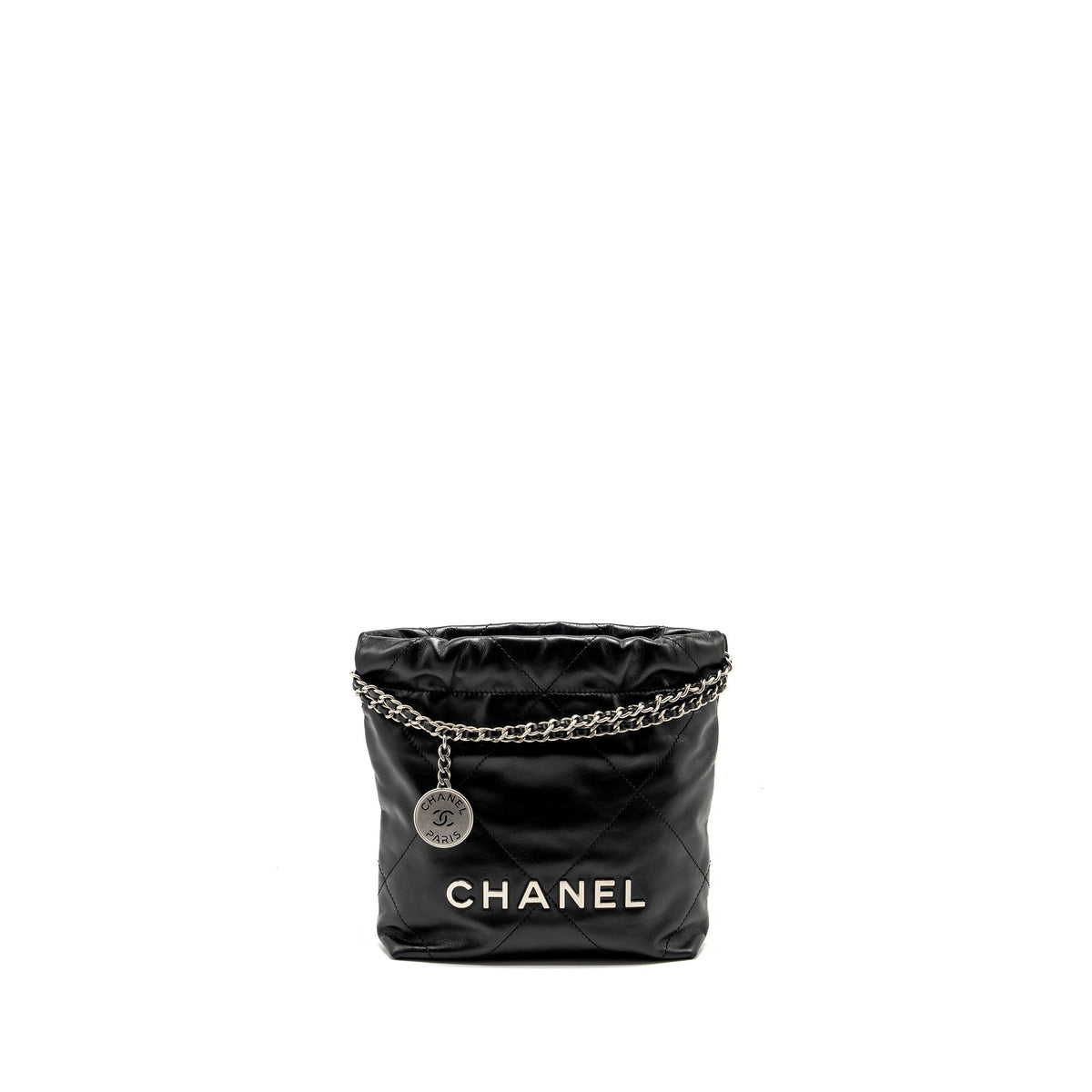 CHANEL MINI 22 BAG SHINY CALFSKIN BLACK SHW (MICROCHIP)