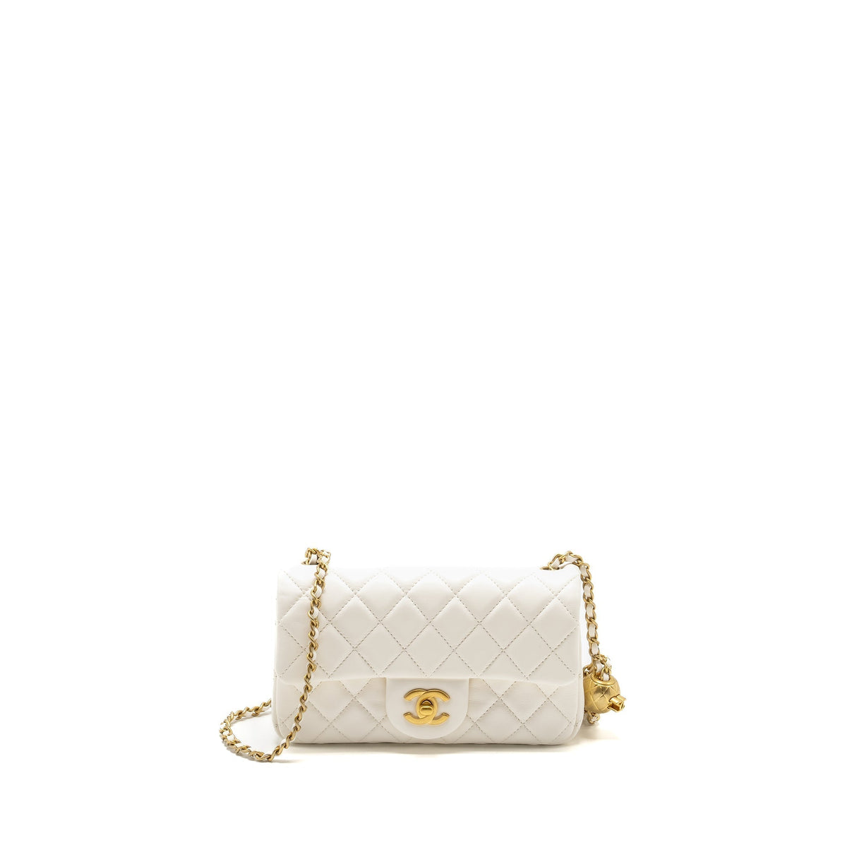 CHANEL PEARL CRUSH MINI RECTANGULAR FLAP BAG LAMBSKIN WHITE GHW (MICROCHIP)