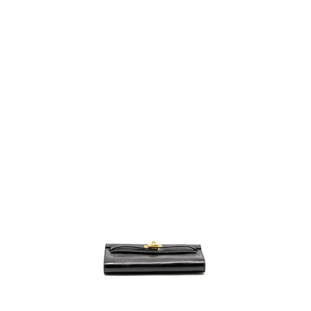 HERMES KELLY TO GO LIZARD NILOTICUS LISSE BLACK GHW