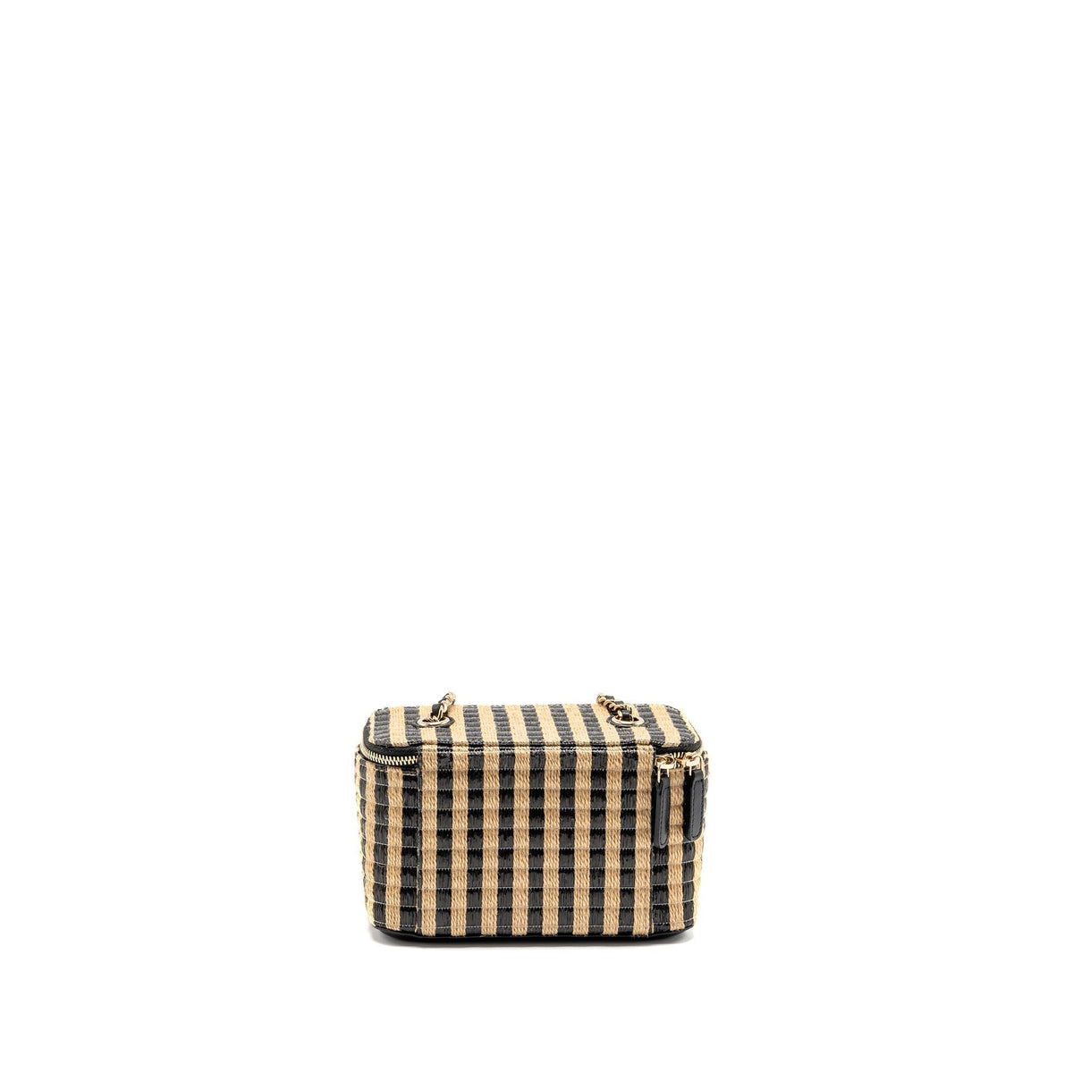 CHANEL LONG VANITY CASE BAG RAFFIA/CALFSKIN BLACK/BEIGE LGHW