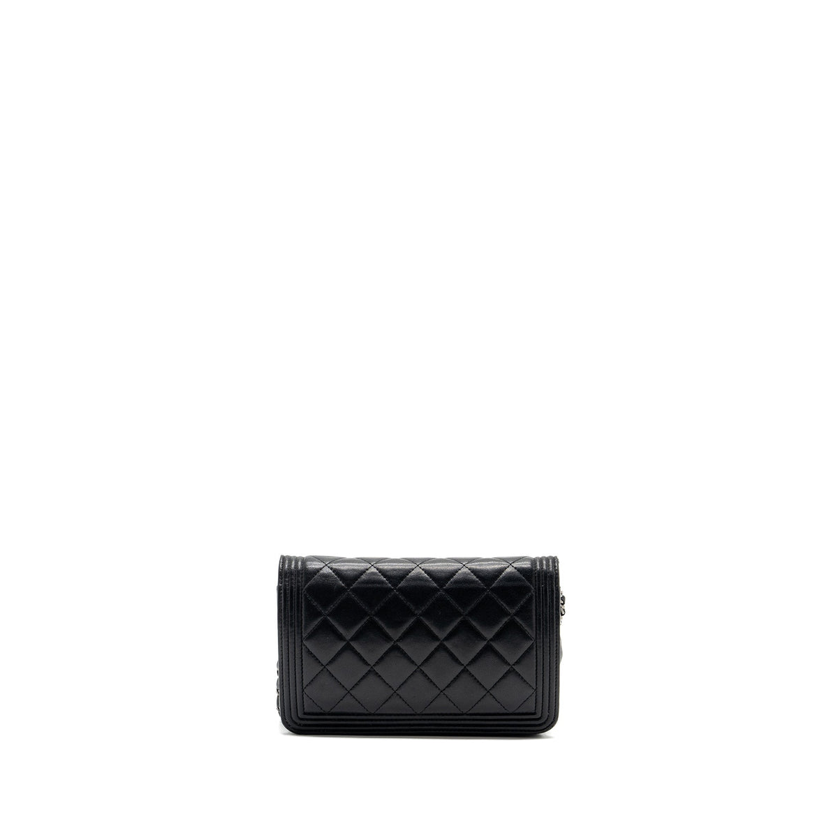 CHANEL BOY WALLET ON CHAIN LAMBSKIN BLACK RUTHENIUM HARDWARE