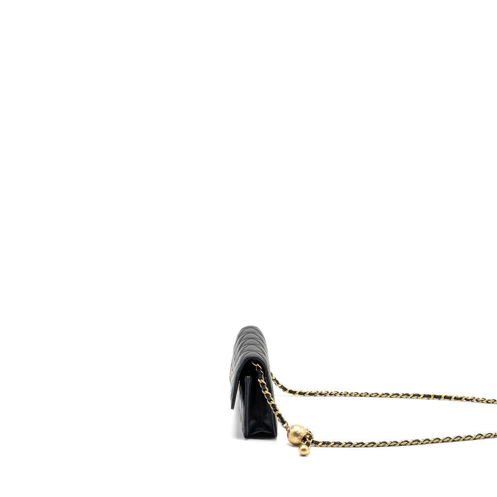 CHANEL PEARL CRUSH MINI FLAP WALLET WITH CHAIN LAMBSKIN BLACK GHW (MICROCHIP)
