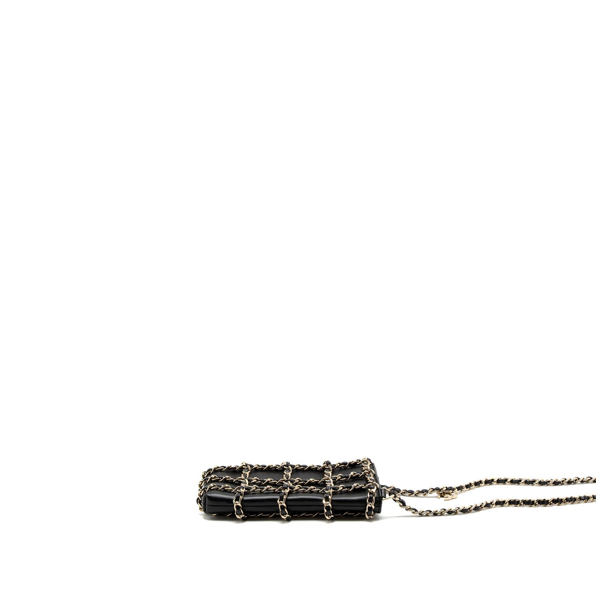 CHANEL GOLD CLUTH O CHAIN VERTICAL PHONE HOLDER LAMBSKIN BLACK GHW
