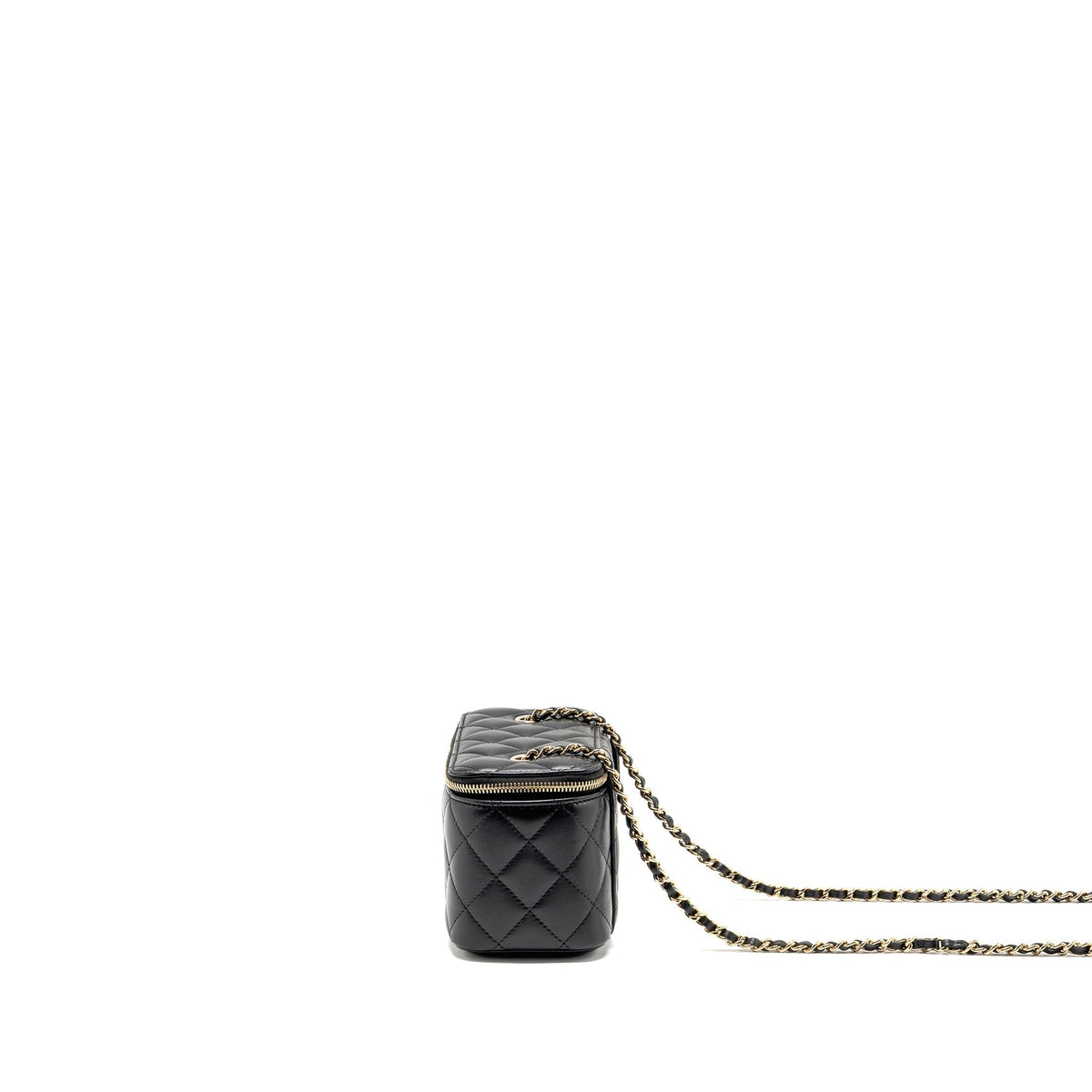 CHANEL LONG VANITY CASE WITH CHAIN LAMBSKIN BLACK LGHW