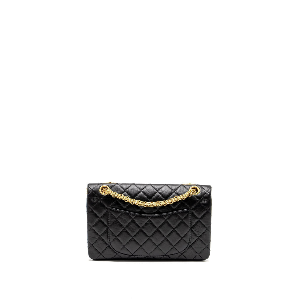 CHANEL SMALL 2.55 REISSUE DOUBLE FLAP BAG AGED CALFSKIN BLACK GHW (MICROCHIP)