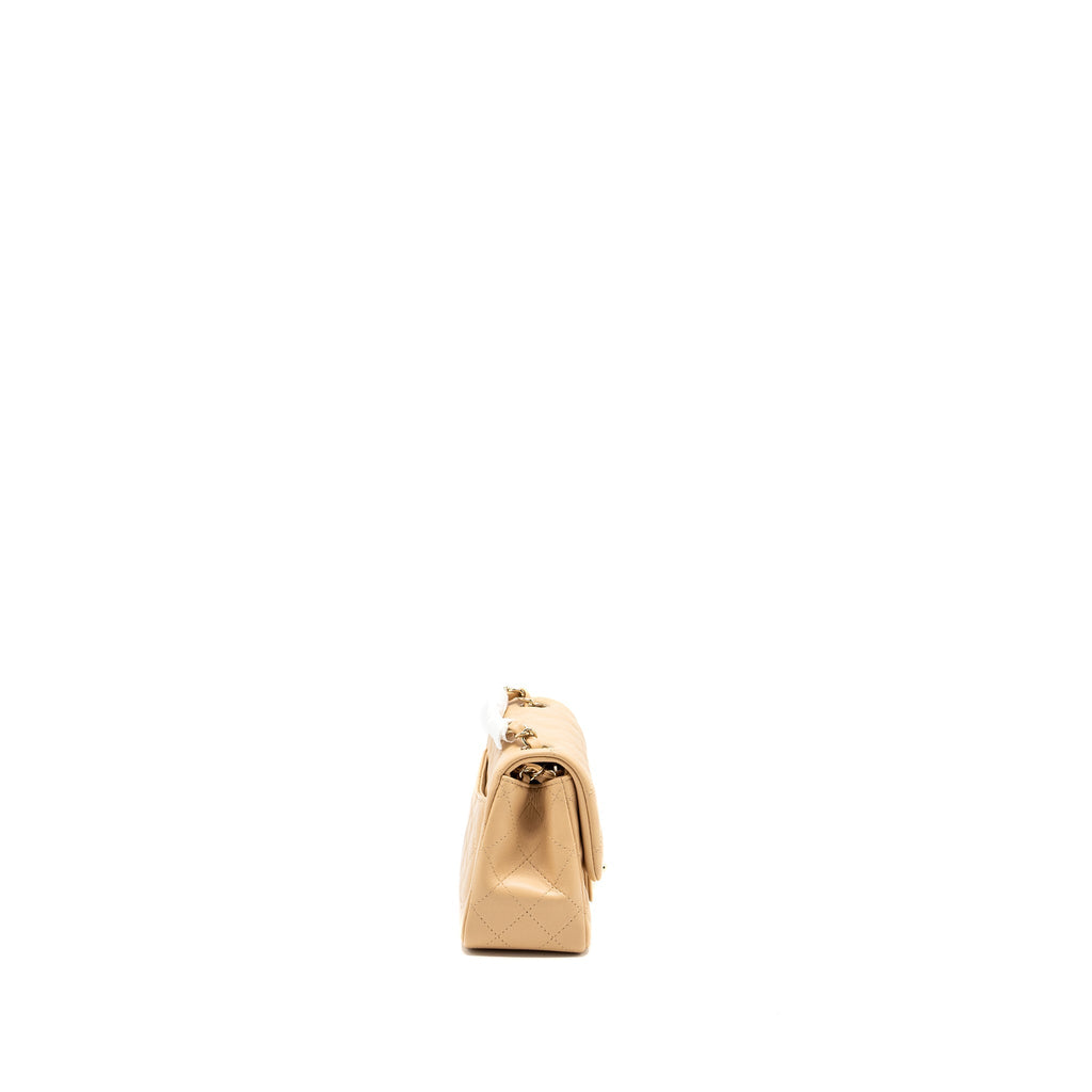 CHANEL 22C MINI SQUARE FLAP BAG LAMBSKIN BEIGE LGHW (MICROCHIP)